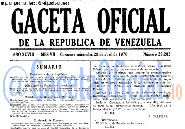 Gaceta Oficial 29203 del 29 Abril 1970