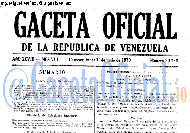 Gaceta Oficial 29230 del 1 Junio 1970