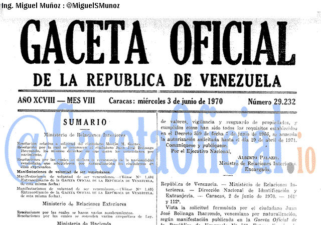 Gaceta Oficial 29232 del 3 Junio 1970