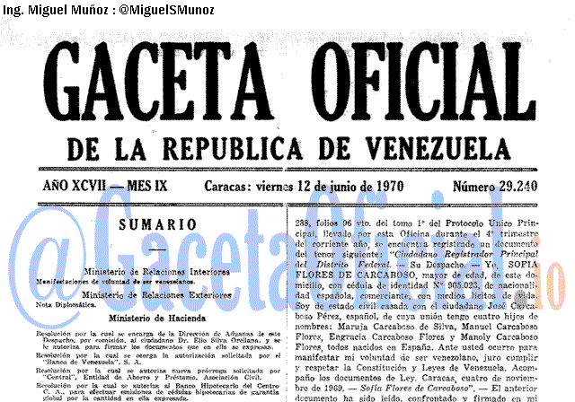Gaceta Oficial 29240 del 12 Junio 1970