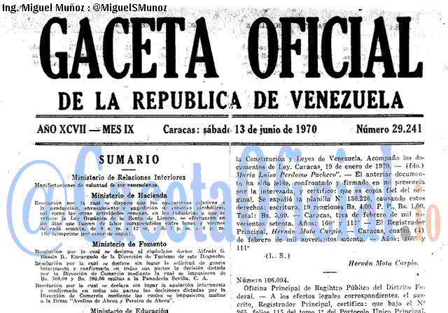 Gaceta Oficial 29241 del 13 Junio 1970