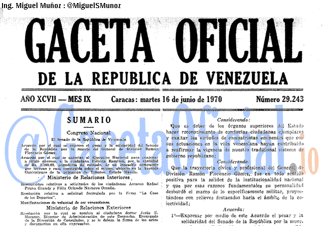 Gaceta Oficial 29243 del 16 Junio 1970