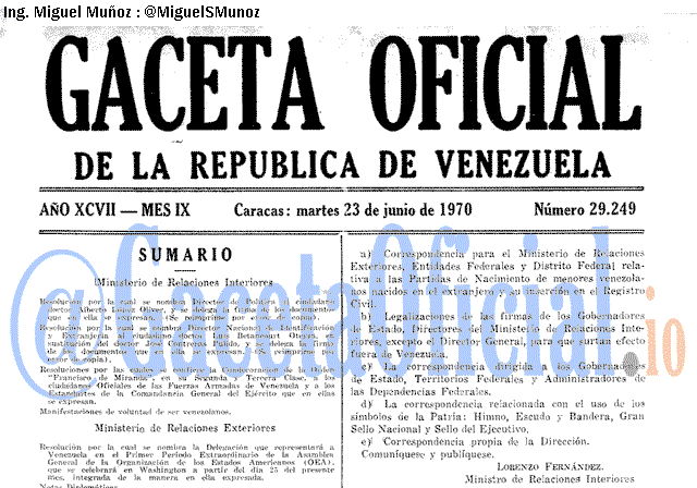Gaceta Oficial 29249 del 23 Junio 1970