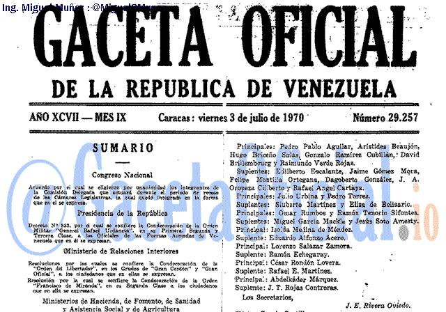 Gaceta Oficial 29257 del 3 Julio 1970