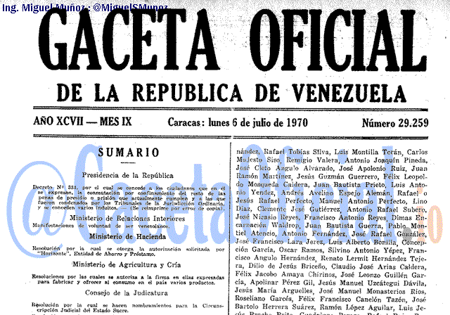 Gaceta Oficial 29259 del 6 Julio 1970