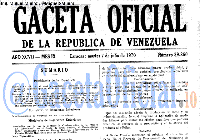Gaceta Oficial 29260 del 7 Julio 1970
