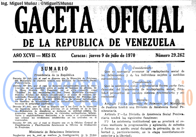 Gaceta Oficial 29262 del 9 Julio 1970