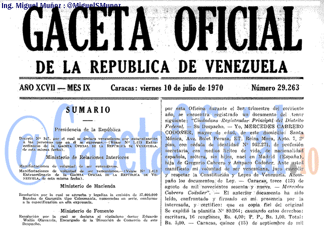 Gaceta Oficial 29263 del 10 Julio 1970
