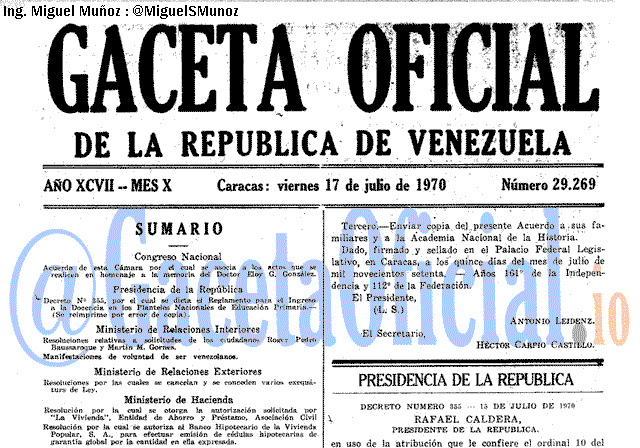 Gaceta Oficial 29269 del 17 Julio 1970