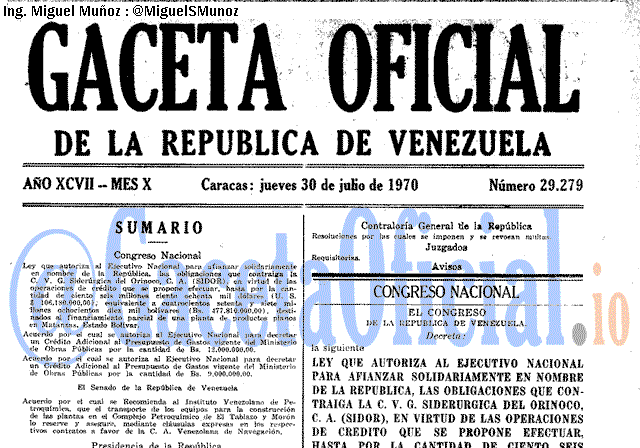 Gaceta Oficial 29279 del 30 Julio 1970
