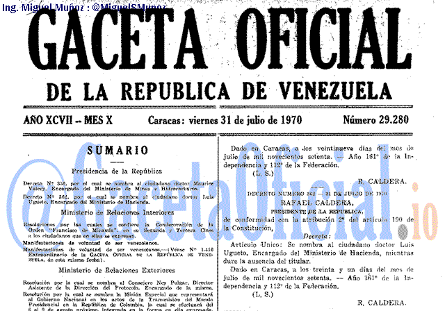 Gaceta Oficial 29280 del 31 Julio 1970