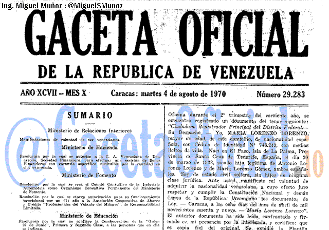 Gaceta Oficial 29283 del 4 Agosto 1970