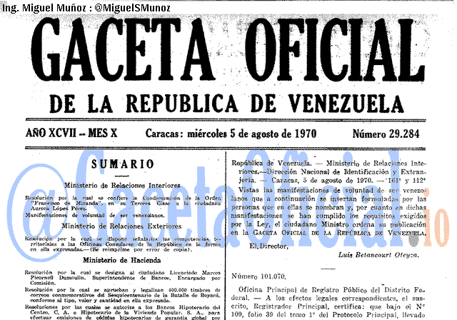 Gaceta Oficial 29284 del 5 Agosto 1970