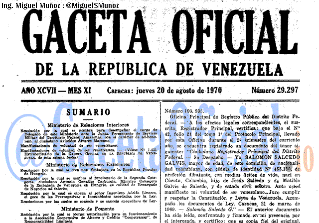 Gaceta Oficial 29297 del 20 Agosto 1970