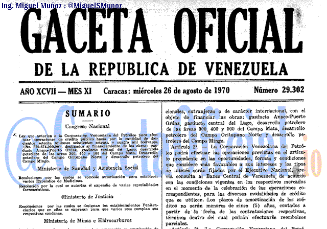 Gaceta Oficial 29302 del 26 Agosto 1970