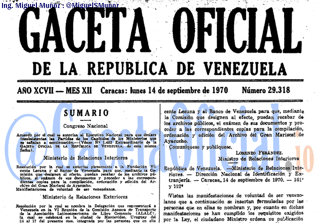 Gaceta Oficial 29318 del 14 Septiembre 1970