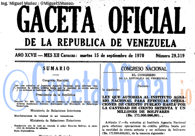 Gaceta Oficial 29319 del 15 Septiembre 1970