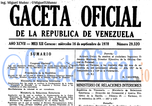 Gaceta Oficial 29320 del 16 Septiembre 1970