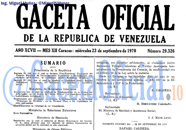 Gaceta Oficial 29326 del 23 Septiembre 1970