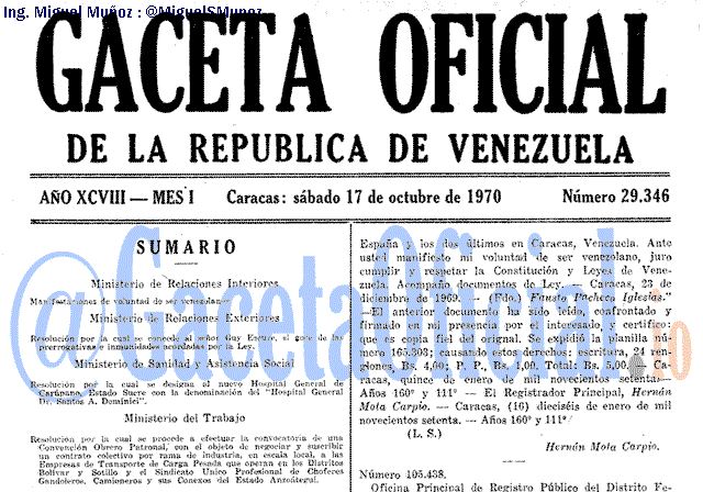 Gaceta Oficial 29346 del 17 Octubre 1970