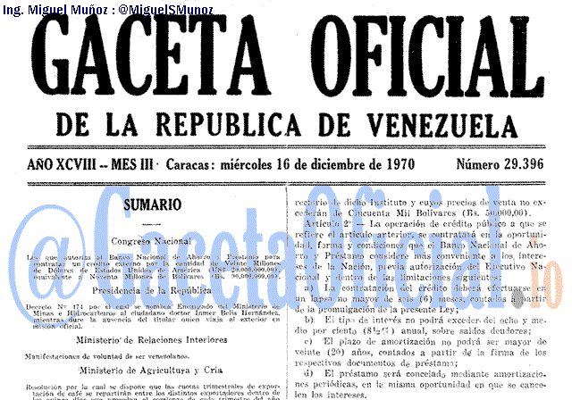 Gaceta Oficial 29396 del 16 Diciembre 1970