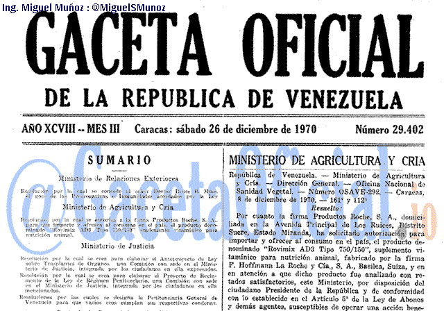 Gaceta Oficial 29402 del 26 Diciembre 1970