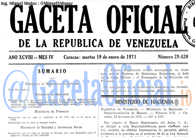 Gaceta Oficial 29420 del 19 Enero 1971