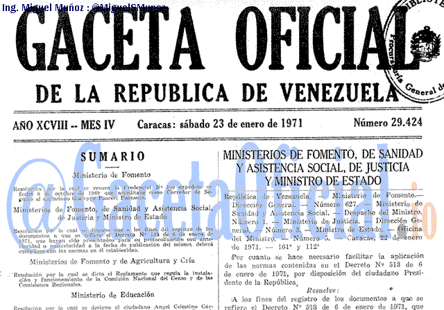 Gaceta Oficial 29424 del 23 Enero 1971
