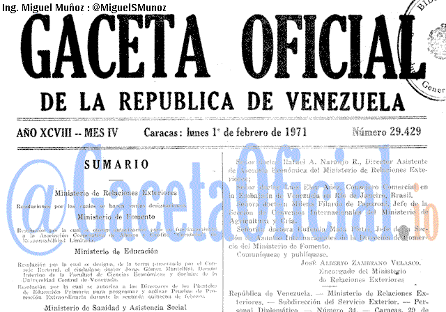 Gaceta Oficial 29429 del 1 Febrero 1971