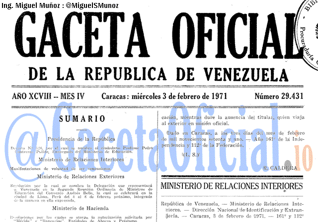 Gaceta Oficial 29431 del 3 Febrero 1971