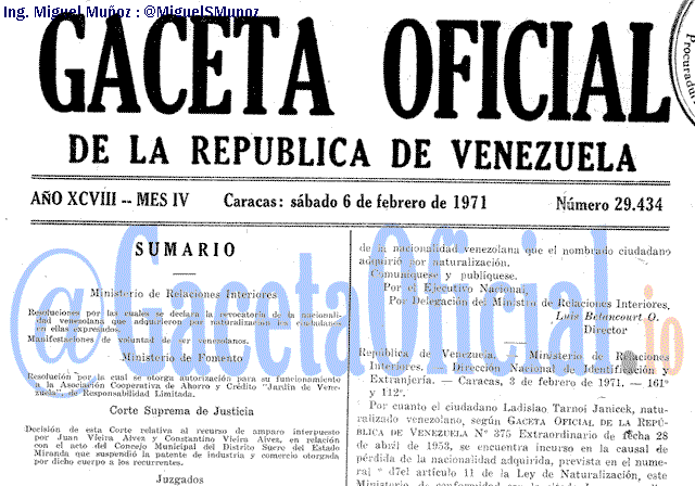 Gaceta Oficial 29434 del 6 Febrero 1971