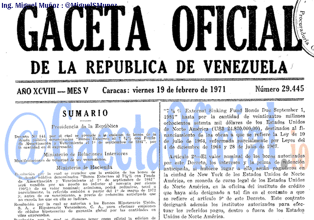 Gaceta Oficial 29445 del 19 Febrero 1971