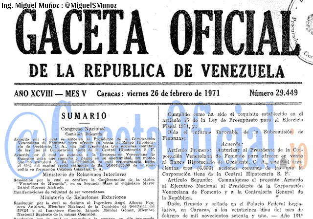 Gaceta Oficial 29449 del 26 Febrero 1971