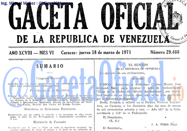 Gaceta Oficial 29466 del 18 Marzo 1971
