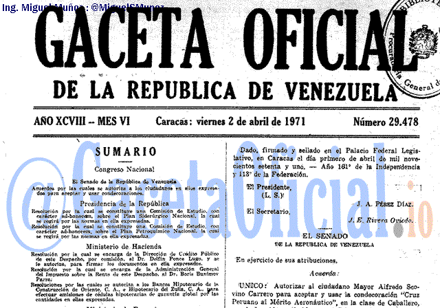 Gaceta Oficial 29478 del 2 Abril 1971