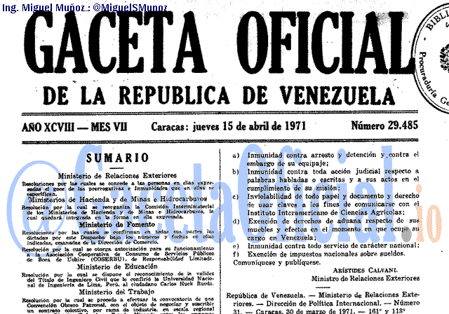Gaceta Oficial 29485 del 15 Abril 1971