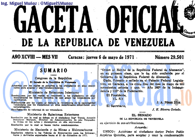 Gaceta Oficial 29501 del 6 Mayo 1971