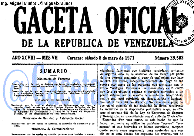 Gaceta Oficial 29503 del 8 Mayo 1971