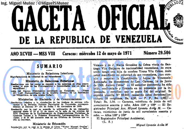 Gaceta Oficial 29506 del 12 Mayo 1971