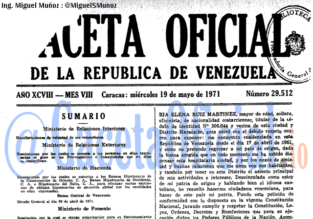 Gaceta Oficial 29512 del 19 Mayo 1971