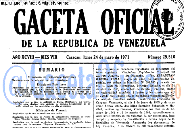Gaceta Oficial 29516 del 24 Mayo 1971