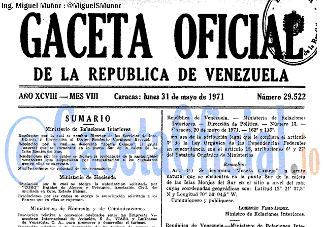 Gaceta Oficial 29522 del 31 Mayo 1971