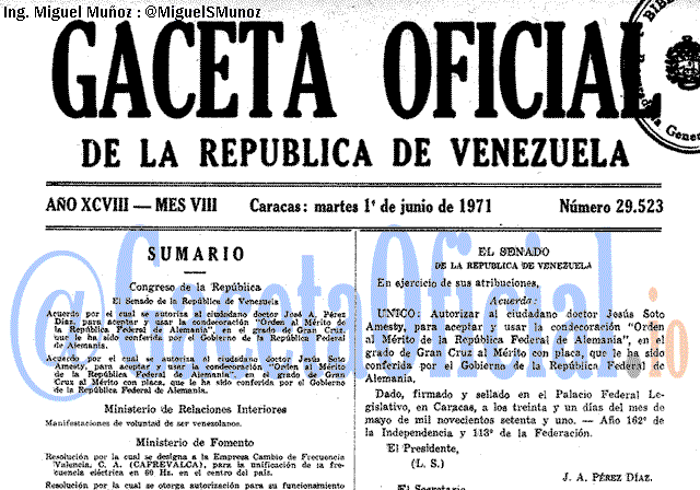Gaceta Oficial 29523 del 1 Junio 1971