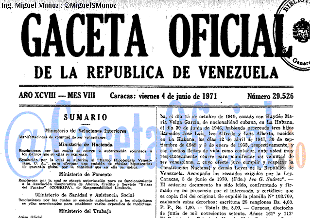 Gaceta Oficial 29526 del 4 Junio 1971