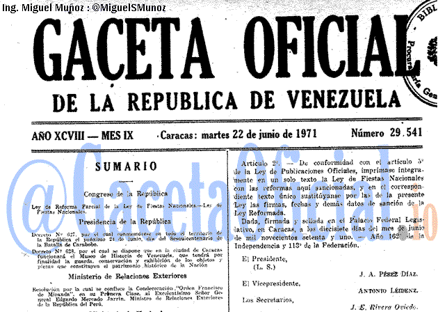 Gaceta Oficial 29541 del 22 Junio 1971