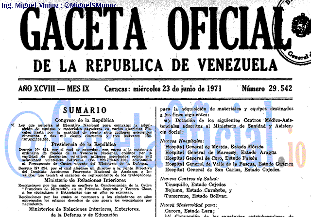 Gaceta Oficial 29542 del 23 Junio 1971
