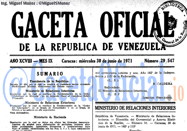 Gaceta Oficial 29547 del 30 Junio 1971