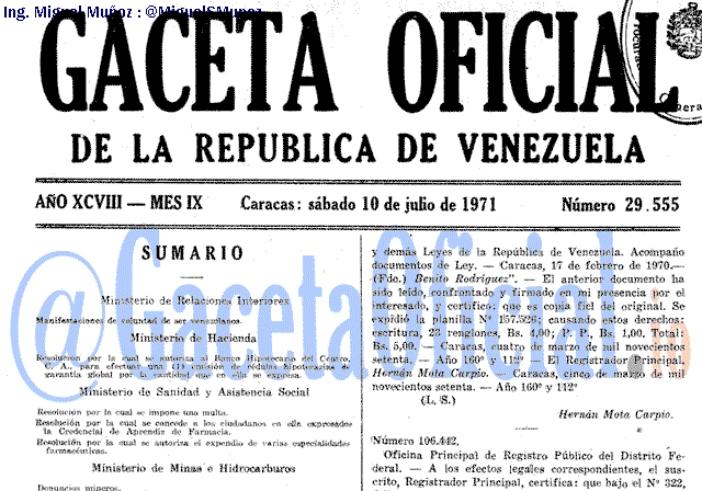 Gaceta Oficial 29555 del 10 Julio 1971