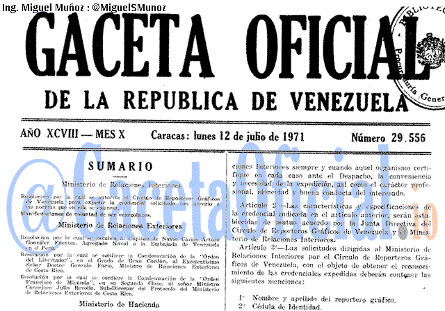 Gaceta Oficial 29556 del 12 Julio 1971