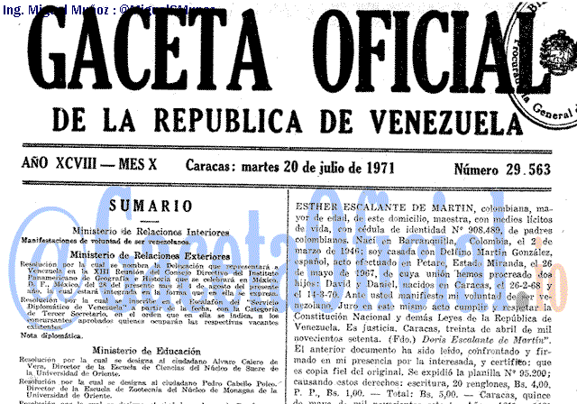 Gaceta Oficial 29563 del 20 Julio 1971